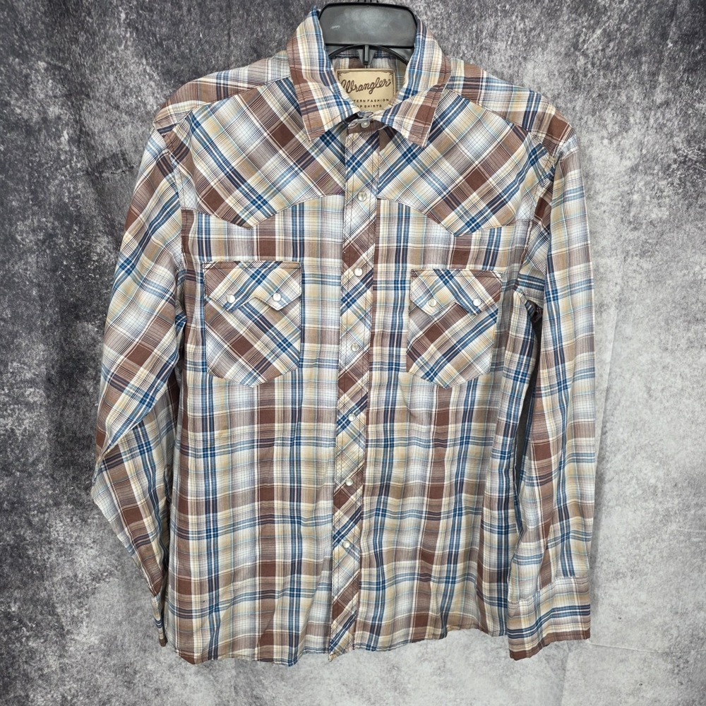 Wrangler Western Shirt Mens‎ XL Plaid Pearl Snap Lightweight Cowboy Sawtooth